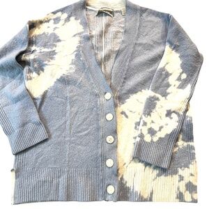 All Saints Harmony Cardigan Sweater 100% Merino Wool X Small Blue White Tie Dye